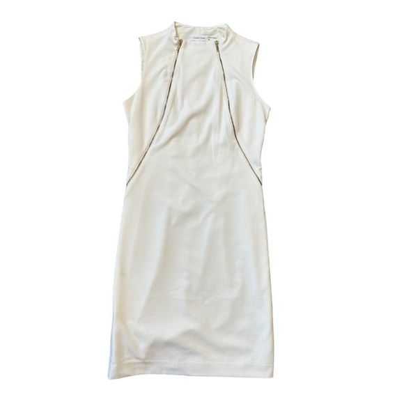 Calvin Klein Cream Zipper Detail Sleeveless Sheath Dress Size 6 - Picture 9 of 16